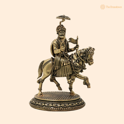 Brass Shivaji Maharaj Idol on Horse – Chhatrapati Shivaji Murti, Raje Shivaji Bhonsle Statue for Home Décor, Office &amp; Gifting 5 Inch