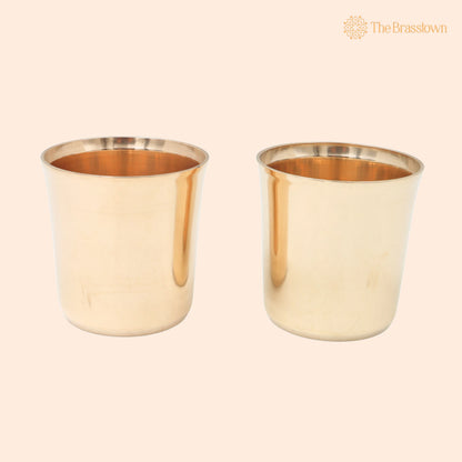 Bronze Glass Set of 2 – Traditional Indian Drinkware Pair for Pooja, Home Decor &amp; Gifting 3 Inch 1