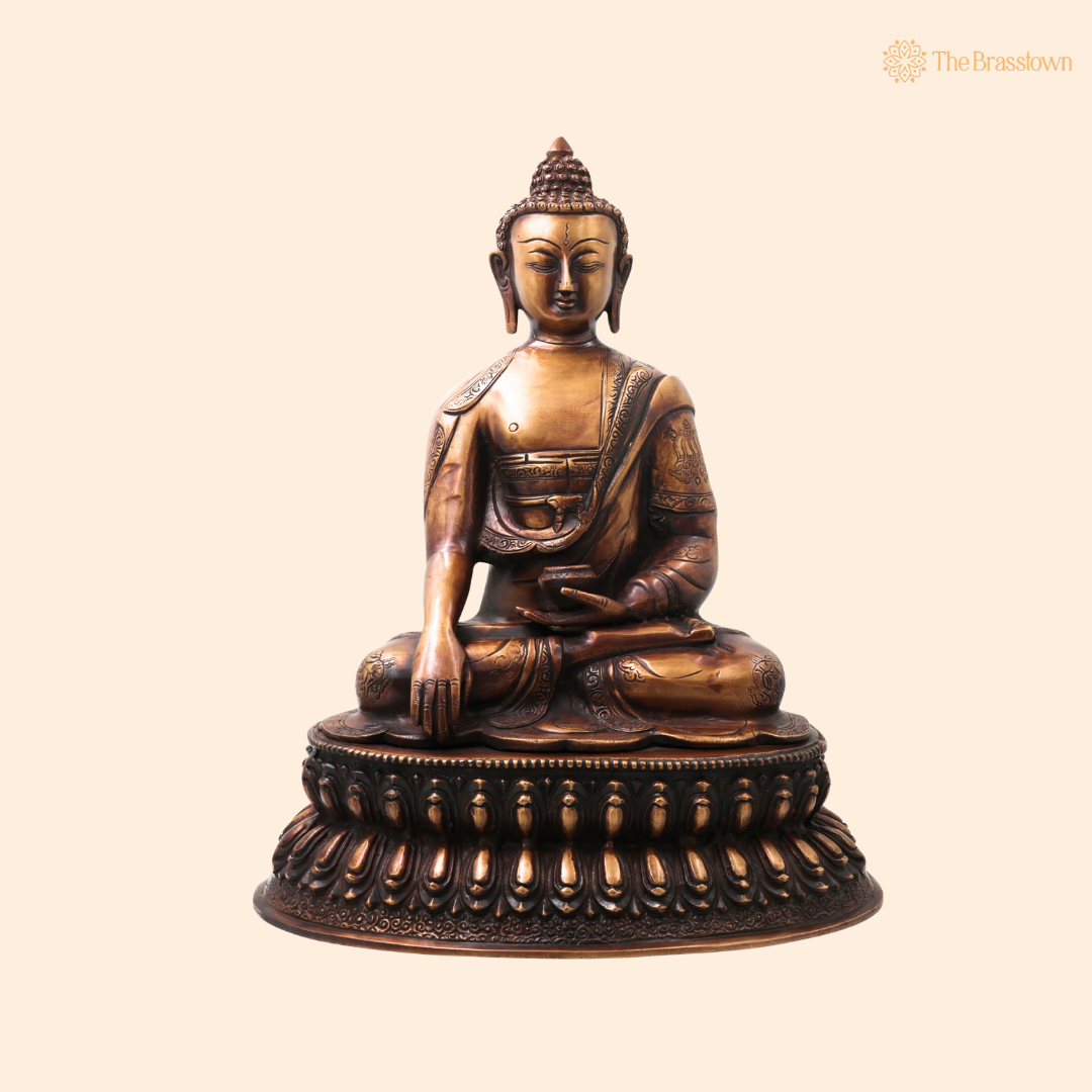 Handcrafted Brass Gautama Buddha Idol – Handcrafted Buddha Traditional Chola Meditation Statue for Pooja, Home Décor &amp; Spiritual Gifting 18.5 Inch