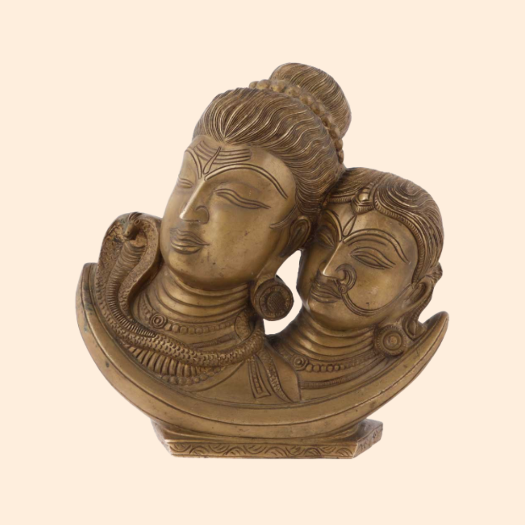 Handcrafted Brass Shiva Parvati Face 9.5 Inch front view – pure brass handcrafted India