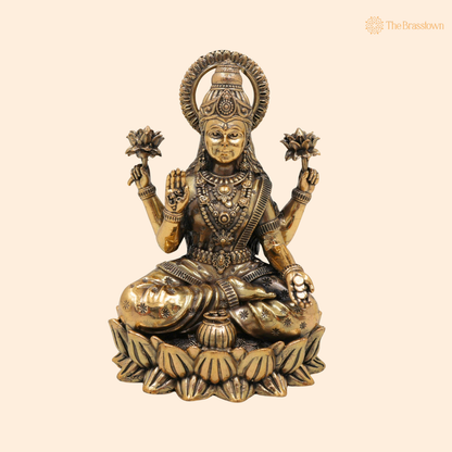Handcrafted Brass Sitting Mahalakshmi Idol 5 Inch front view – pure brass handcrafted India