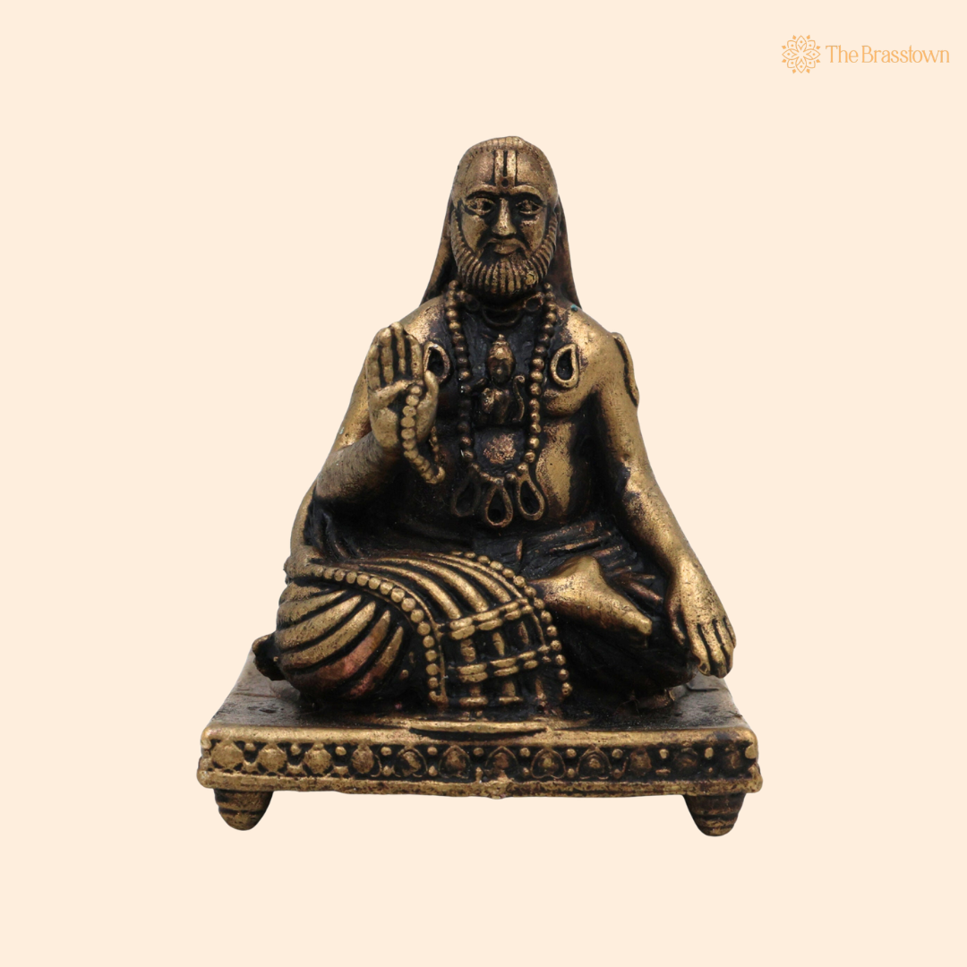 Brass Raghavendra Swamy Idol 1.5 Inch front view – pure brass handcrafted India
