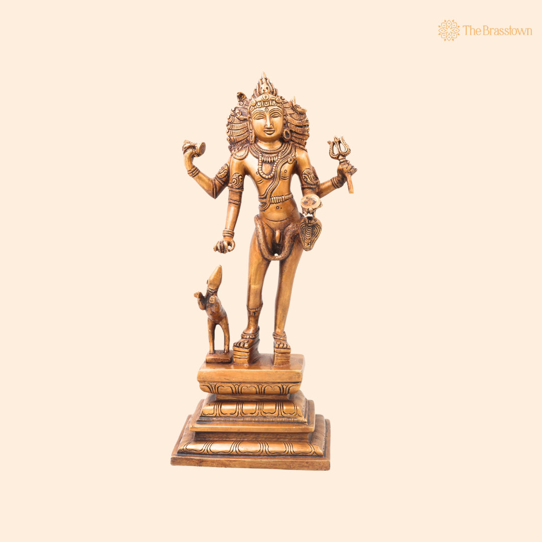 Brass Kala Bhairava Idol – Handcrafted Traditional Chola Style Bhairav Murti for Pooja, Home Mandir, Spiritual Décor &amp; Gifting 15 Inch
