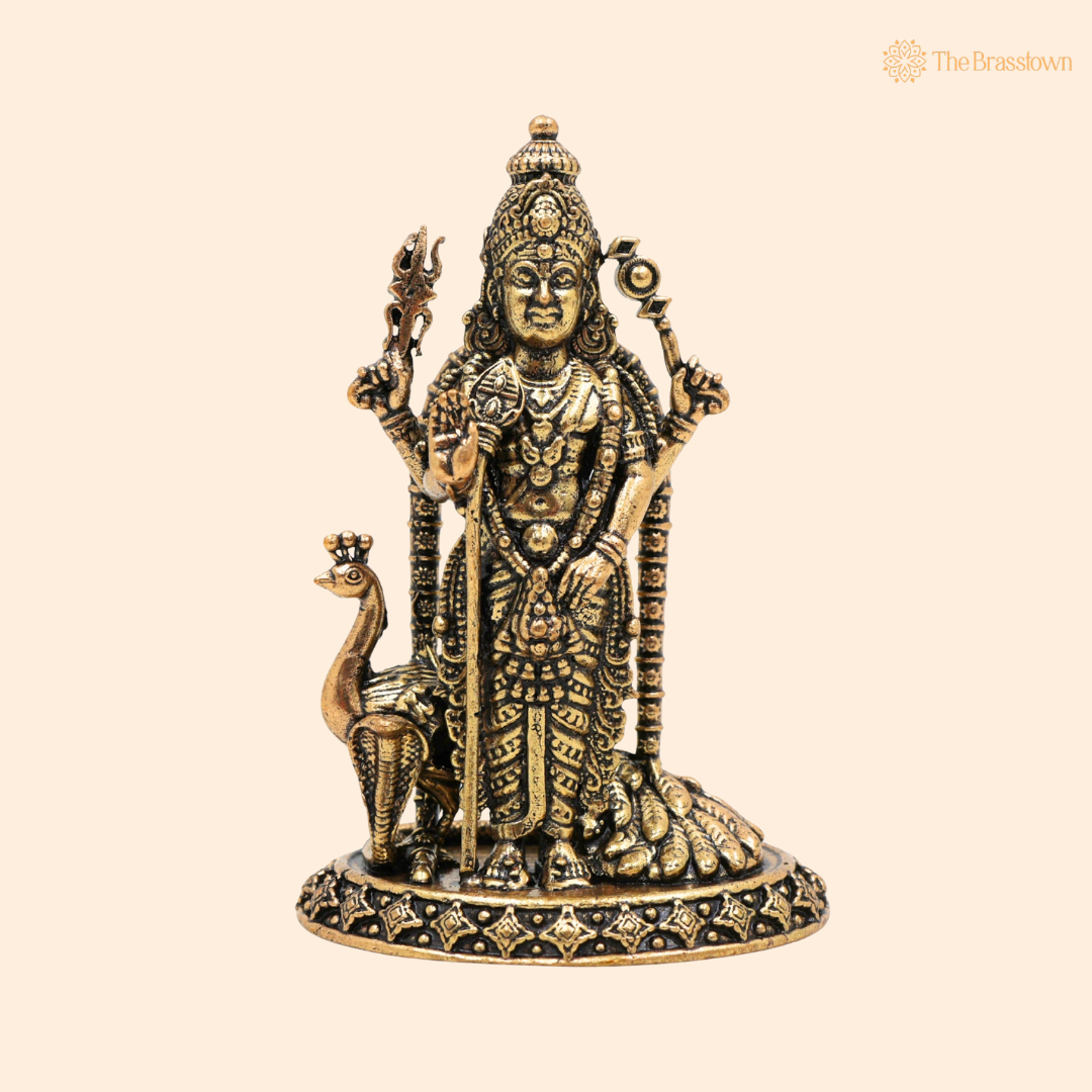 Brass Murugan Idol 3 Inch front view – pure brass handcrafted India