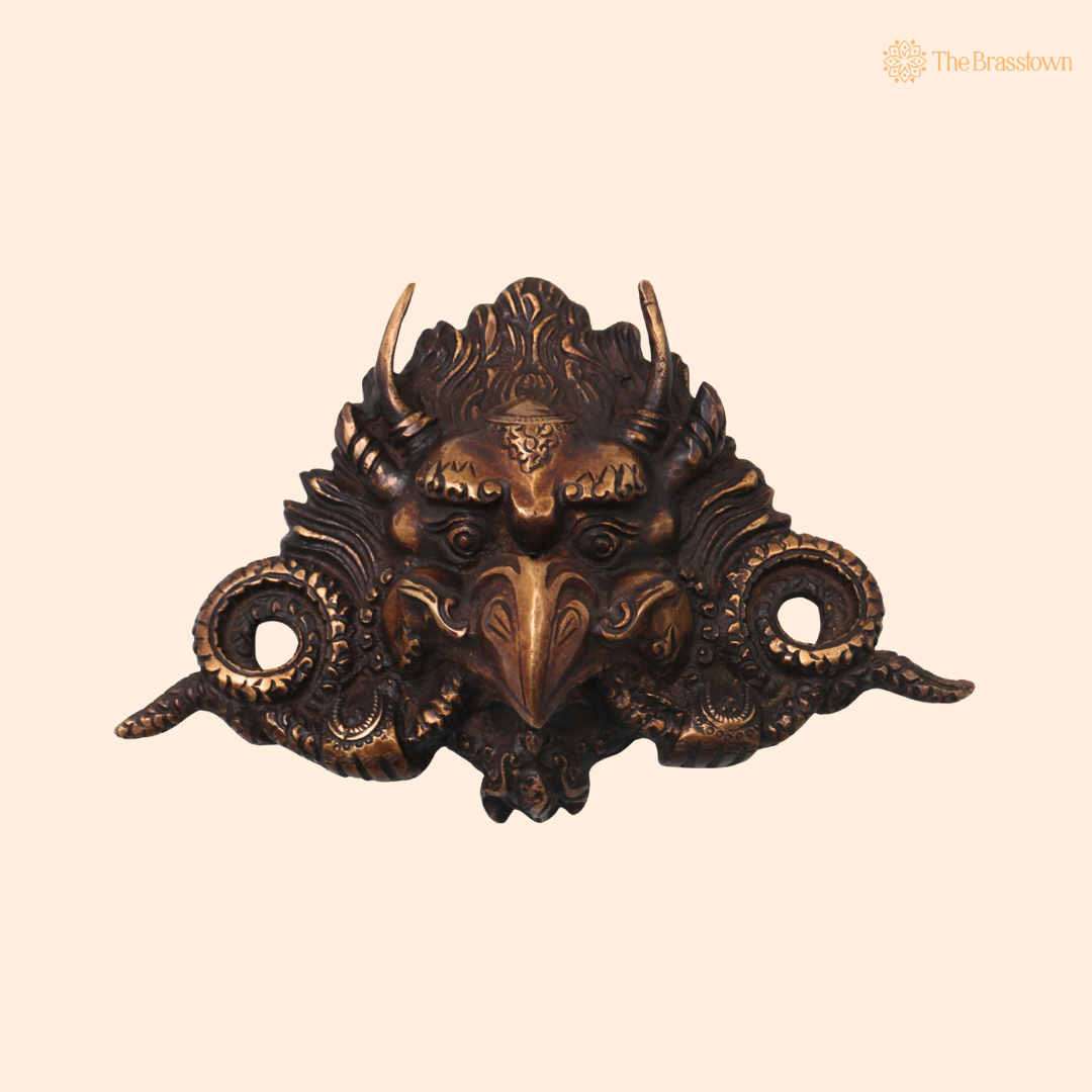 Brass Garuda Mask Wall Hanging – Handcrafted Vishnu Vahana Garuda Mask for Temple, Home Mandir, Spiritual Décor &amp; Gifting 4.5 Inch