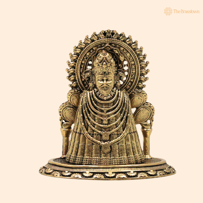 Brass Khatu Shyam Idol 3.5 Inch front view – pure brass handcrafted India