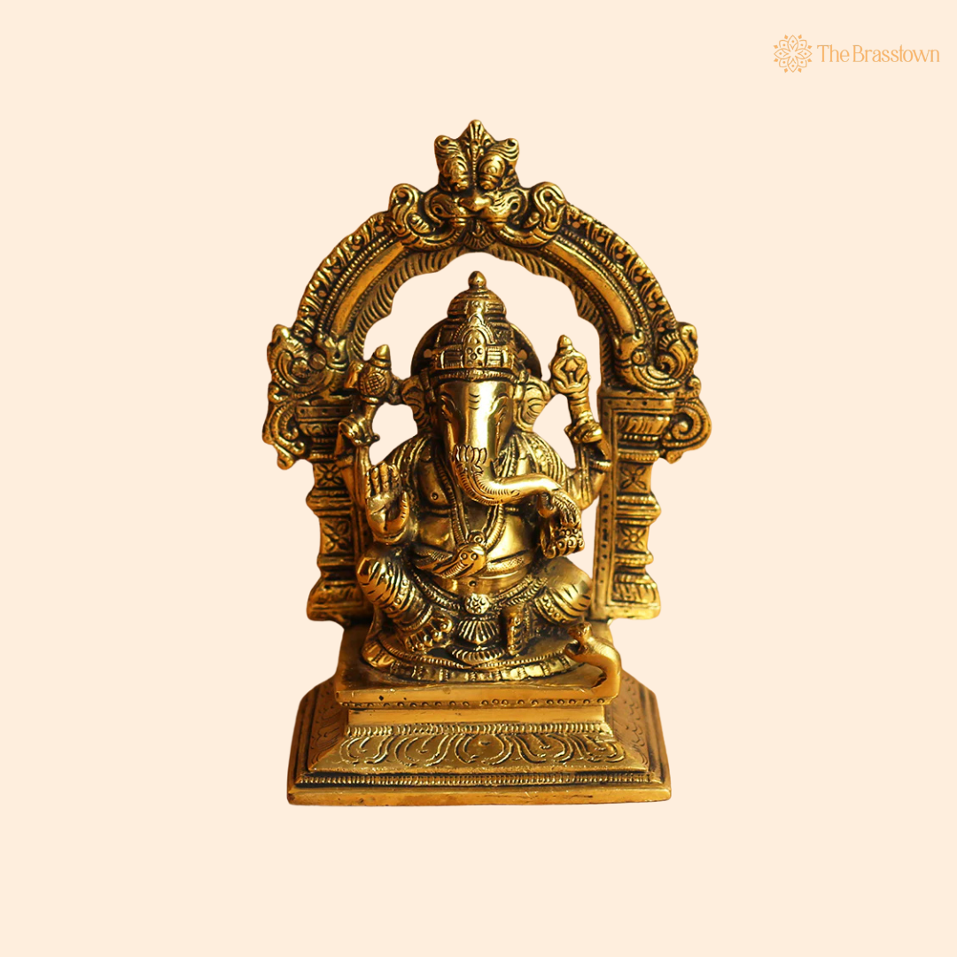 Handcrafted Brass Ganesh Idol with 7 Inch front view – pure brass handcrafted India