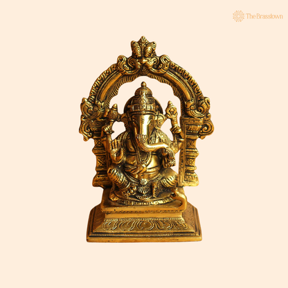 Handcrafted Brass Ganesh Idol with 7 Inch front view – pure brass handcrafted India