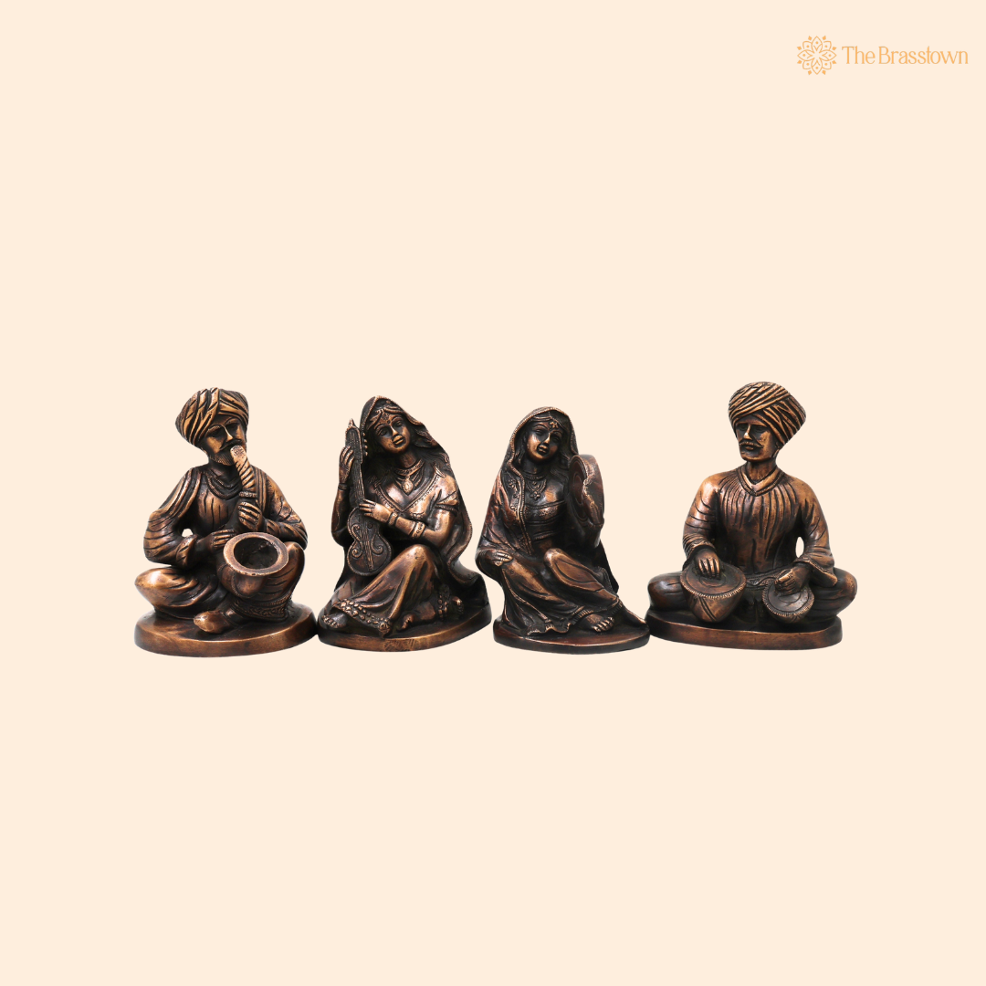 Handcrafted Brass Musician Sculpture Set of 4 – Traditional Brass Musical Figurines Orchestra Sculpture for Home Décor &amp; Luxury Gifting 7 Inch