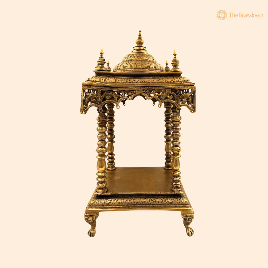 Handcrafted Brass Temple Mandir for 21 Inch front view – pure brass handcrafted India