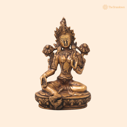 Brass Tara Devi Idol – Handcrafted Traditional Chola Style Tara Maa Murti for Pooja, Home Mandir, Spiritual Décor &amp; Gifting 8.5 Inch