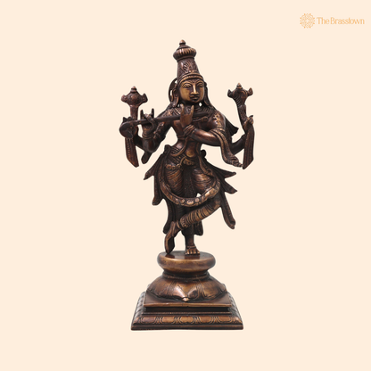 Brass Chaturbhuja Krishna Idol – Handcrafted Chola Style Kaliya Daman Govinda Murti for Pooja, Home Mandir, Décor &amp; Spiritual Gifting 12.5 Inch