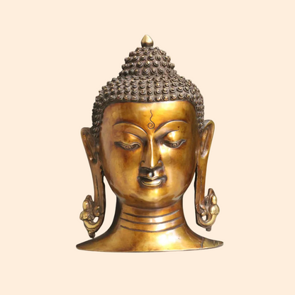 Handcrafted Brass Buddha Face Mask 10 Inch front view – pure brass handcrafted India