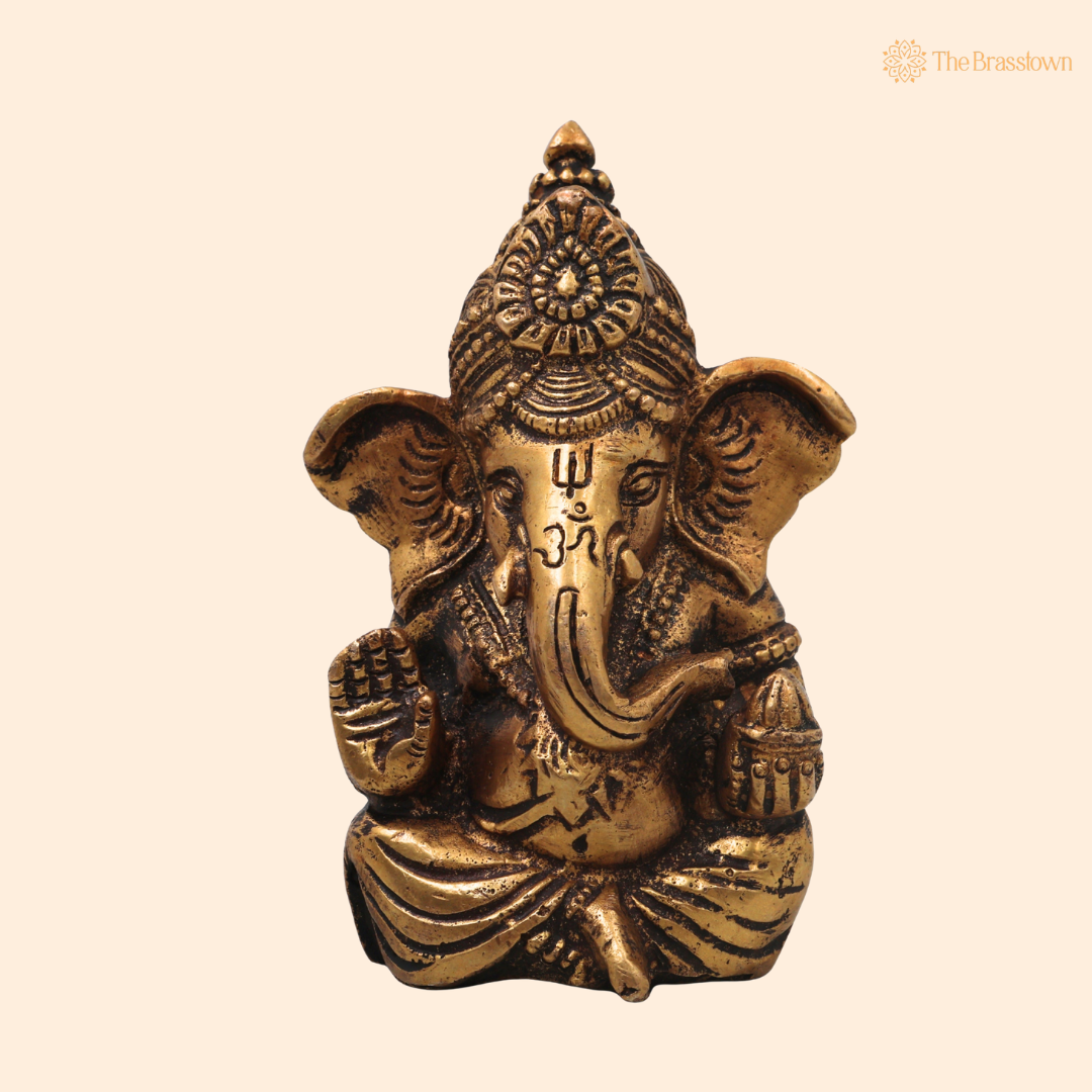 Brass Mini Ganapati Vinayaka Idol – Handcrafted Traditional Chola Style Ganesha Murti for Pooja, Home Mandir, Décor &amp; Spiritual Gifting 4 Inch