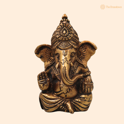 Brass Mini Ganapati Vinayaka Idol – Handcrafted Traditional Chola Style Ganesha Murti for Pooja, Home Mandir, Décor &amp; Spiritual Gifting 4 Inch