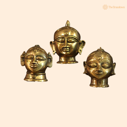 Handcrafted Brass Gauri Head Set 4 Inch front view – pure brass handcrafted India