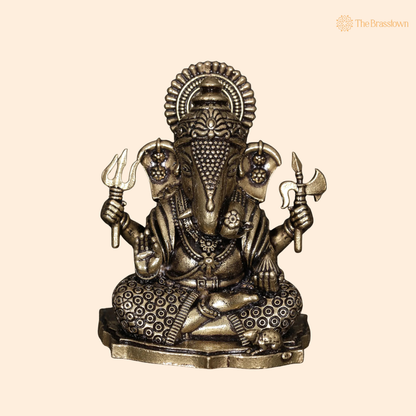 Brass Sitting Ganesha Idol 3 Inch front view – pure brass handcrafted India