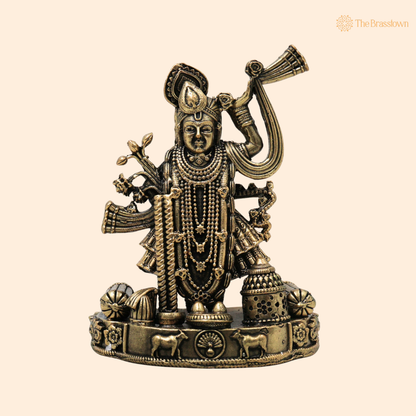 Traditional Brass Shrinath Ji Idol – Divine Brass Statue for Puja &amp; Home Mandir 4.5 Inch