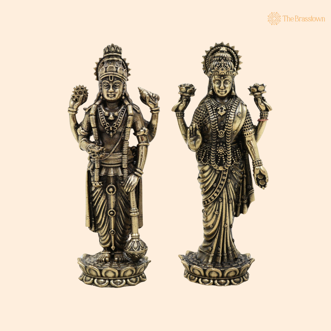 Handcrafted Brass Standing Vishnu and 4 Inch front view – pure brass handcrafted India