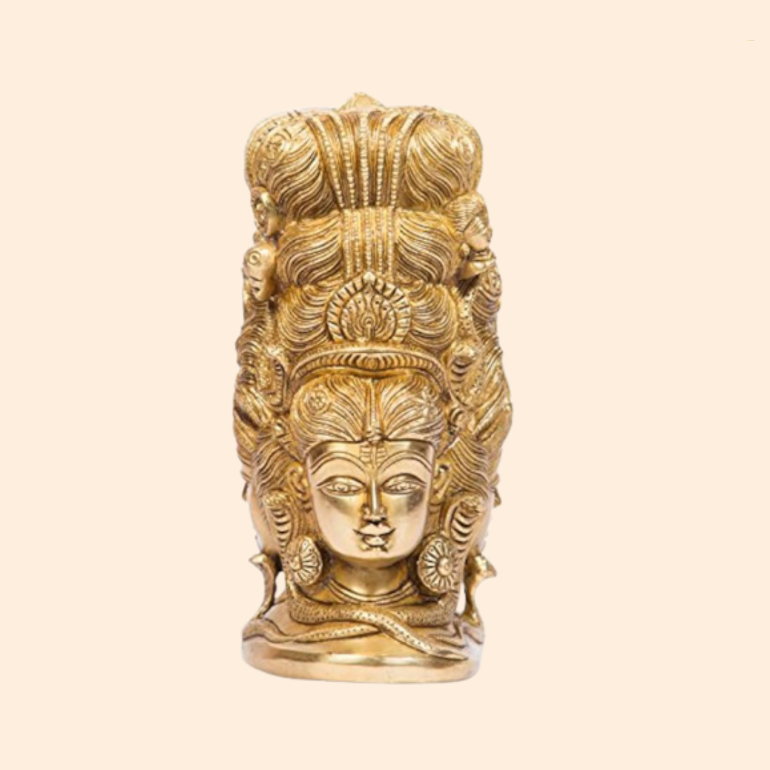 Handcrafted Brass 3 Face Shiva 8 Inch front view – pure brass handcrafted India