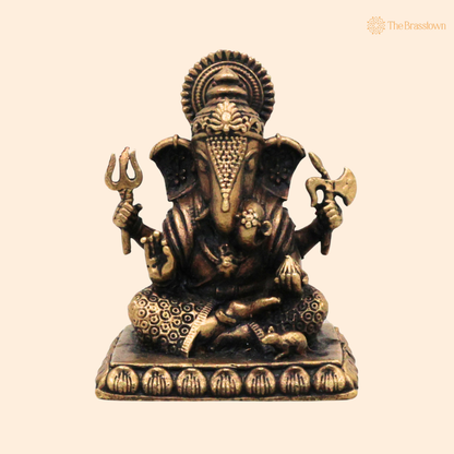Brass Ganapati Murti 2 Inch front view – pure brass handcrafted India