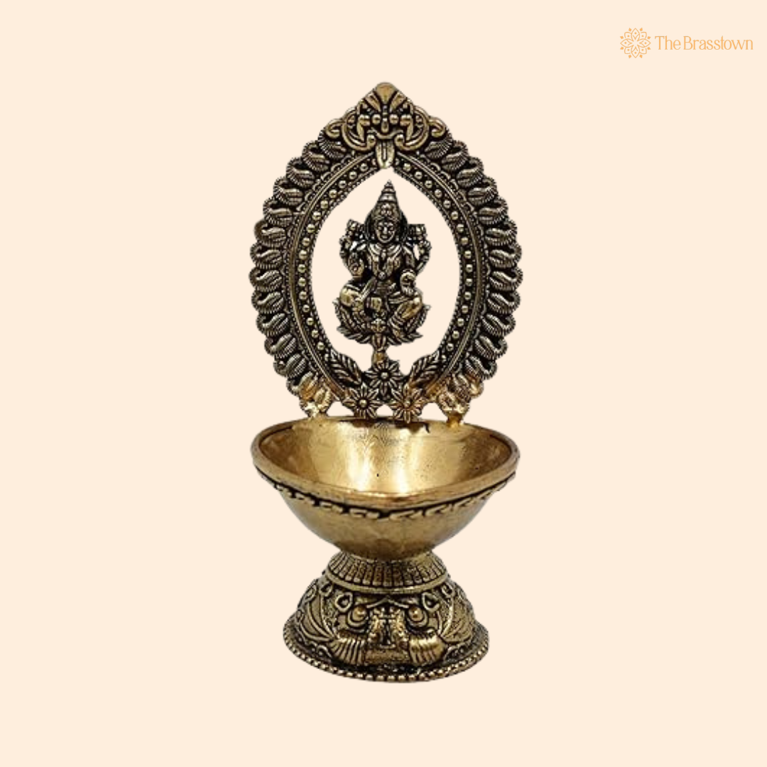 Brass Lakshmi Diya 4.5 Inch front view – pure brass handcrafted India