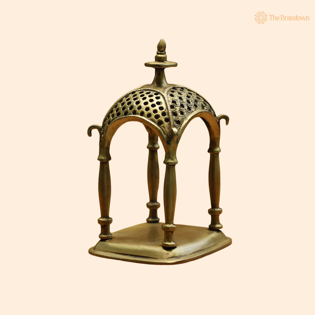 Handcrafted Brass Temple Jali Work 7 Inch front view – pure brass handcrafted India