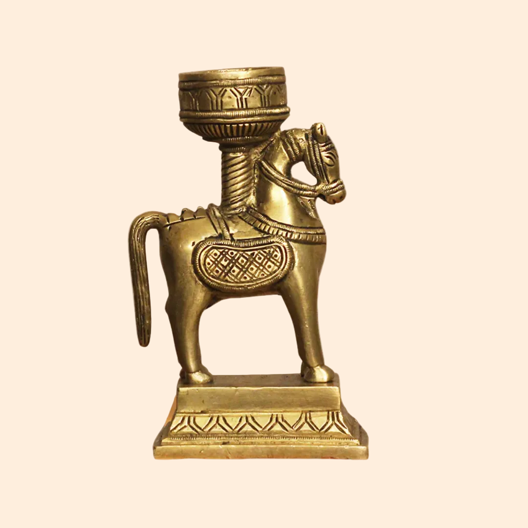 Handcrafted Brass Horse Candle Stand 5.5 Inch front view – pure brass handcrafted India