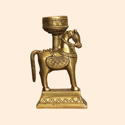 Handcrafted Brass Horse Candle Stand 5.5 Inch front view – pure brass handcrafted India