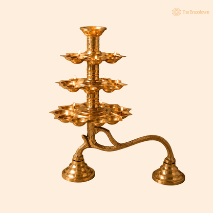 Brass 3 Layer Aarti Lamp – Traditional 3 Tier Deepam (Tripadi / Trishreni Deepam) for Home Mandir, Temple &amp; Festival Pooja Décor 9.5 Inch
