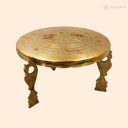 Round Brass Pooja Stand Chowki – Traditional Peetham Singhasan Circular Idol Display Base for God Idols, Diya, Urli &amp; Temple Décor 5.5 Inch