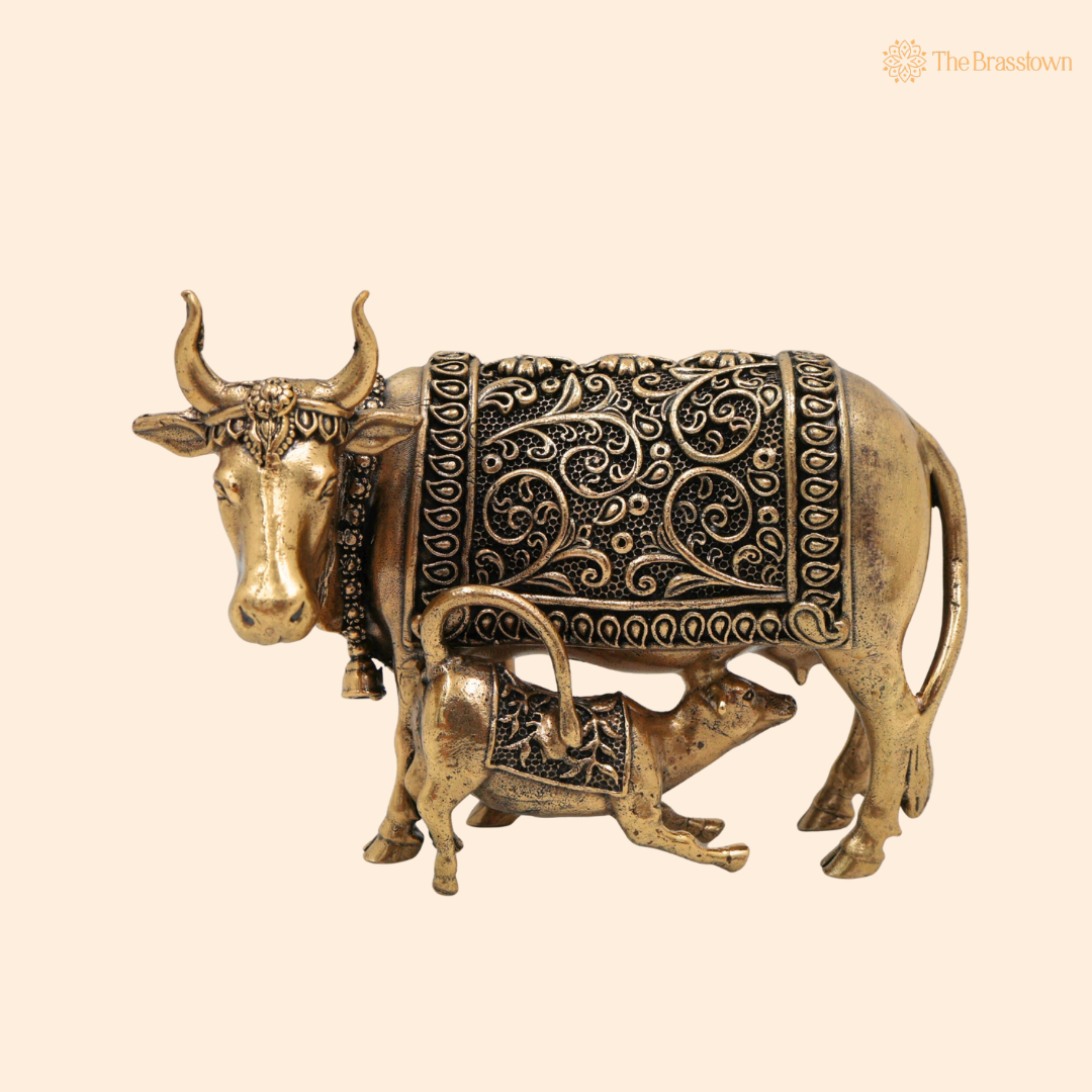 Handcrafted Brass Kamadhenu Idol 3 Inch front view – pure brass handcrafted India
