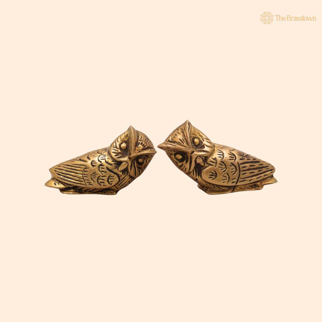 Handcrafted Brass Owl Idol for vastu (set of 2) – Decorative Owl Statue for Home Décor &amp; Spiritual Spaces 3 Inch