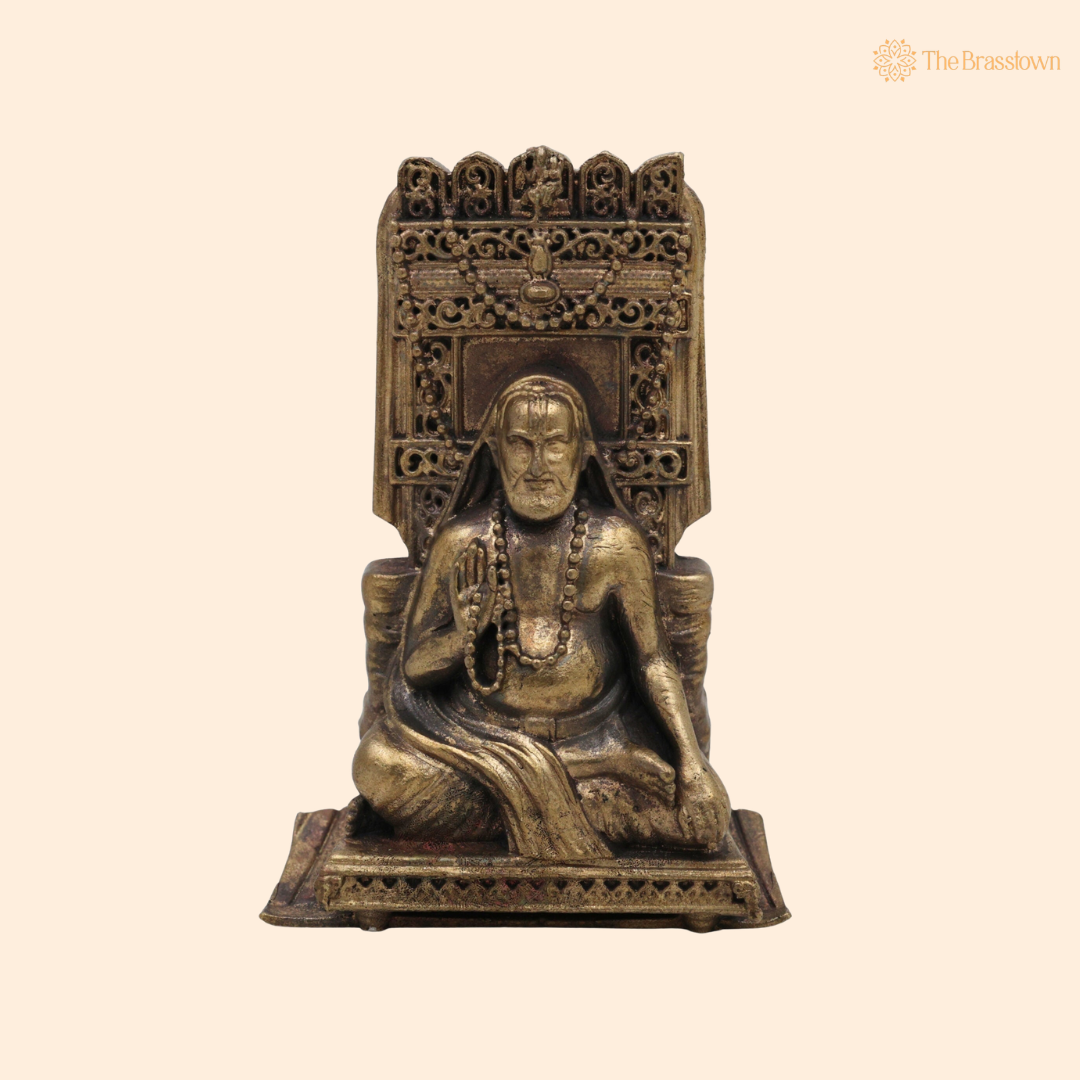 Brass Raghavendra Swamy Idol 3 Inch front view – pure brass handcrafted India