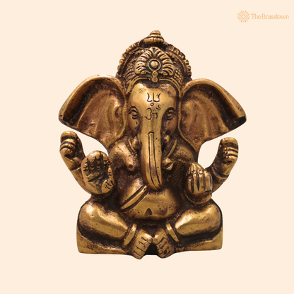 Handcrafted Brass Ganpati Bappa Idol – Ganesha Murti for Puja, Home Mandir &amp; Décor 3.5 Inch