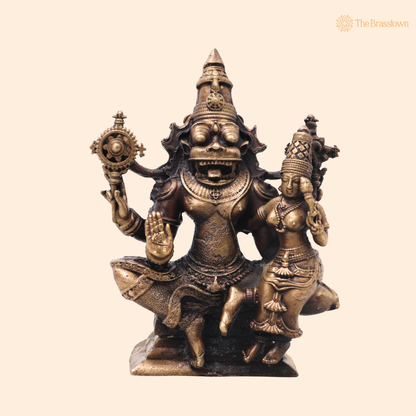 Brass Lakshmi Narasimha Idol – Traditional Narahari Swamy Murti for Pooja, Home Mandir, Spiritual Décor &amp; Gifting 5 Inch