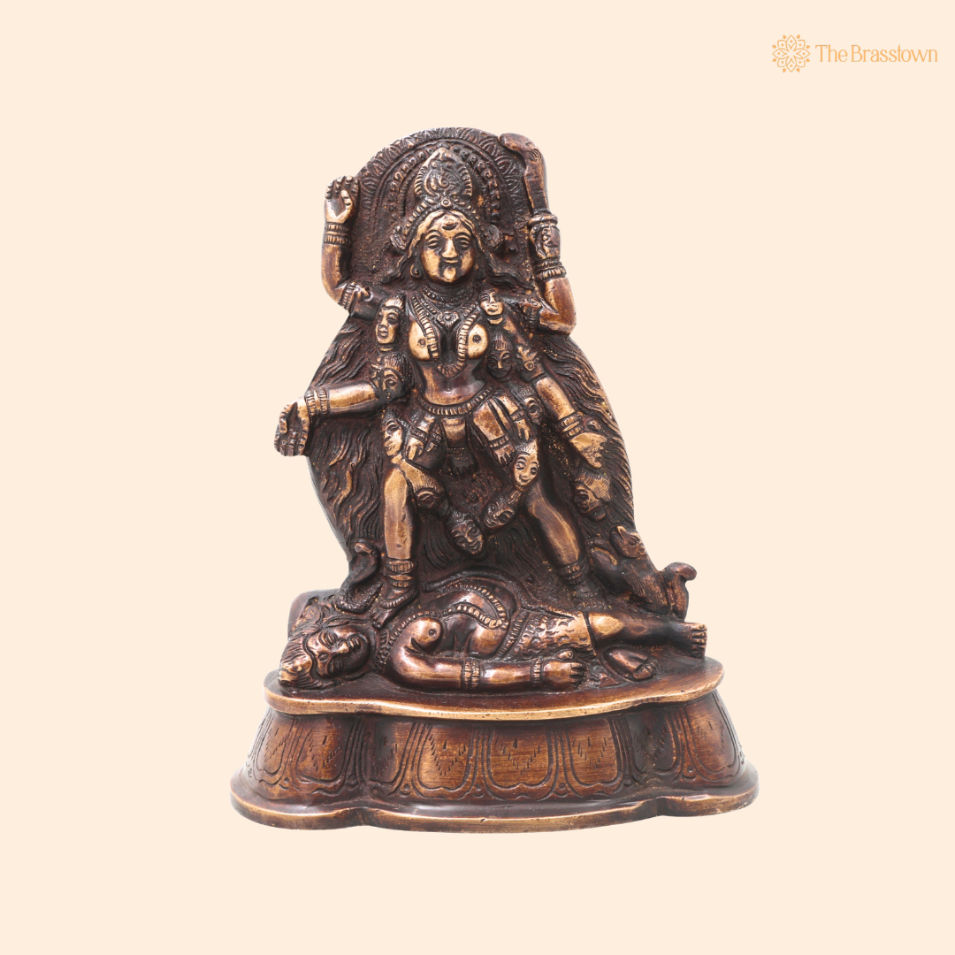Brass Mahakali Idol Murti – Traditional Chola Style Kali Mata Statue for Pooja, Home Mandir, Spiritual Décor &amp; Gifting 7 Inch