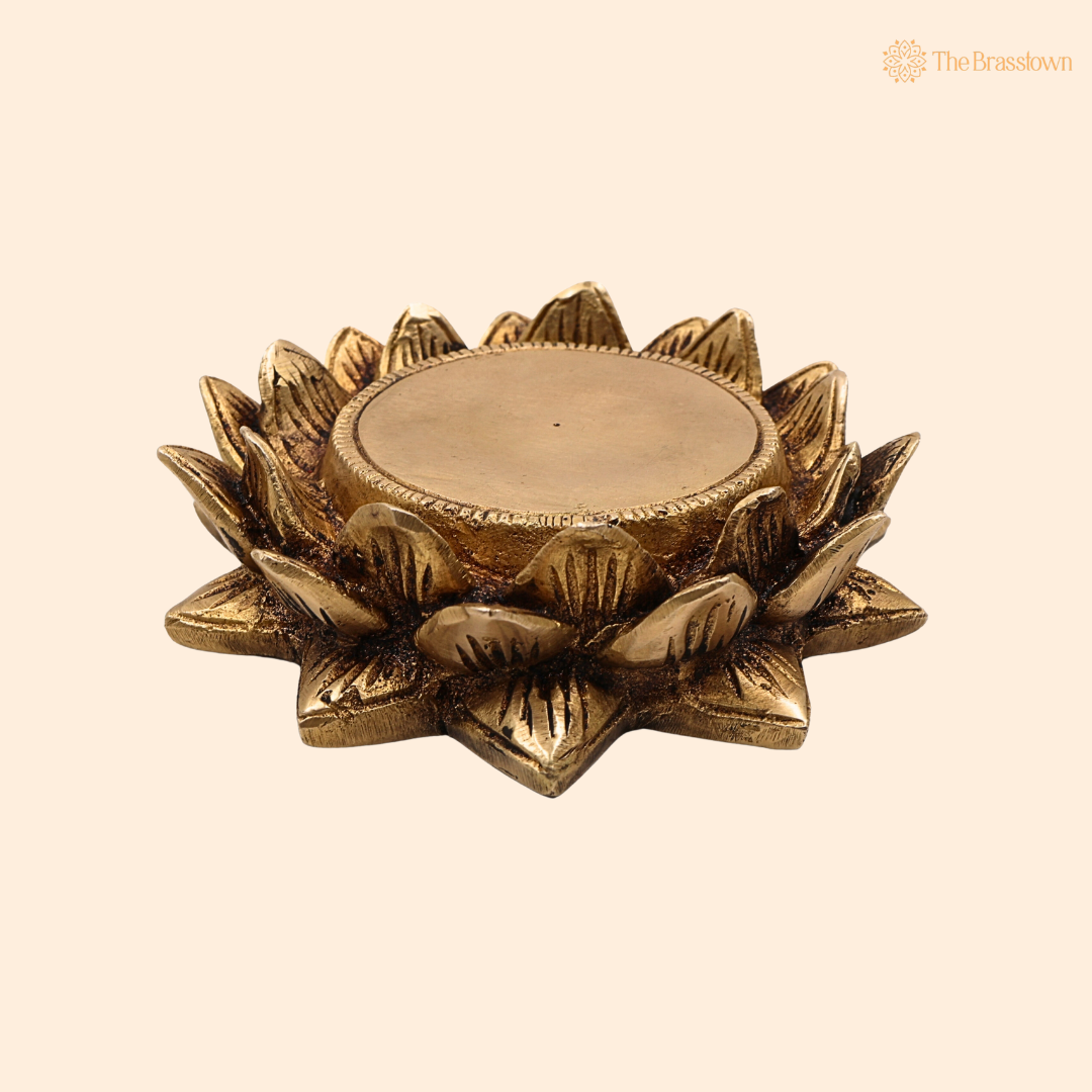 Brass Lotus Shaped Pooja Chowki 1.5 Inch front view – pure brass handcrafted India