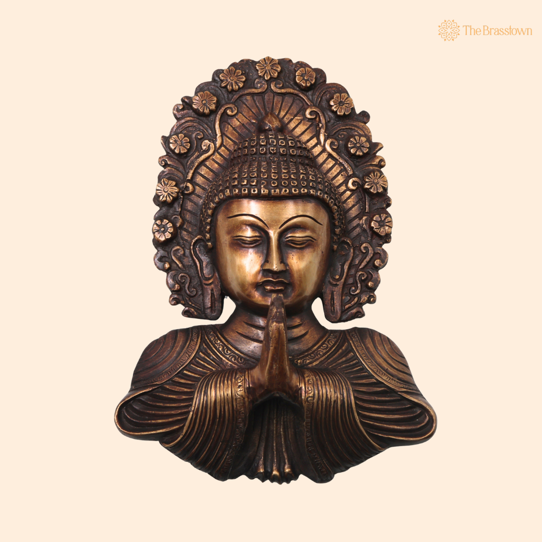 Brass Shakyamuni Buddha Face Wall Decor – A Symbol of Serenity and Enlightenment 8.5 Inch