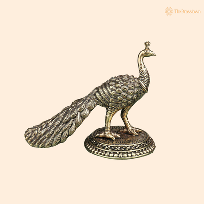 Divine Brass Peacock Idol 3.5 Inch front view – pure brass handcrafted India