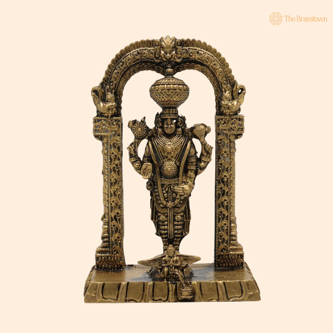 Brass Venkateshvara Balaji Idol on 3 Inch front view – pure brass handcrafted India