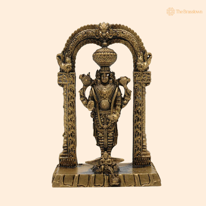 Brass Venkateshvara Balaji Idol on 3 Inch front view – pure brass handcrafted India