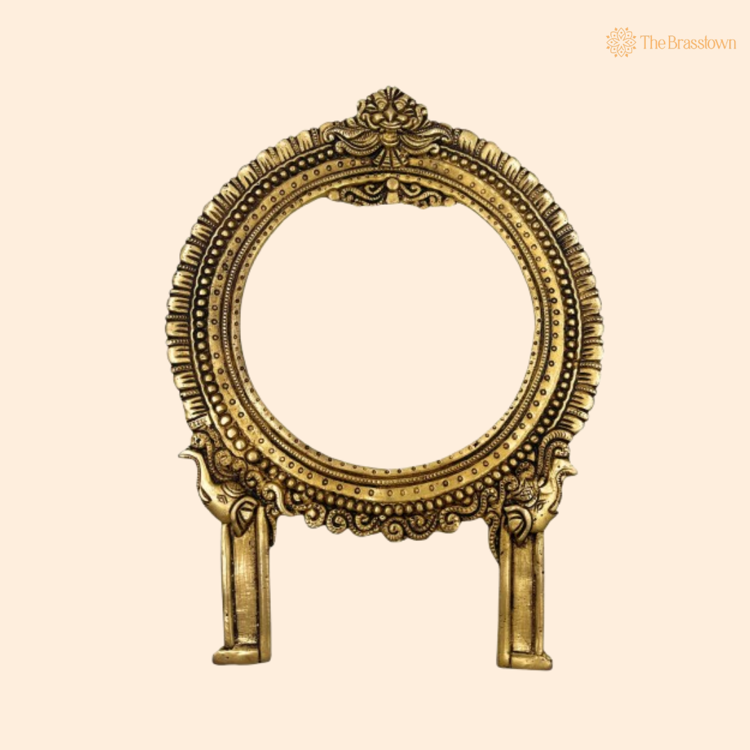 Traditional Brass Ornamental Circular Frame 11 inch front view – pure brass handcrafted India