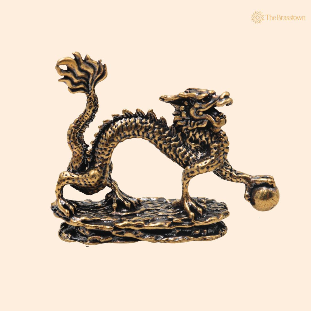 Brass Exquisite Dragon Table Decorative Statue – Decorative Dragon Showpiece for Home, Office &amp; Table Décor 2 Inch