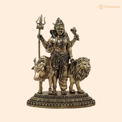 Brass Ardhanarishvara Idol 4.5 Inch front view – pure brass handcrafted India
