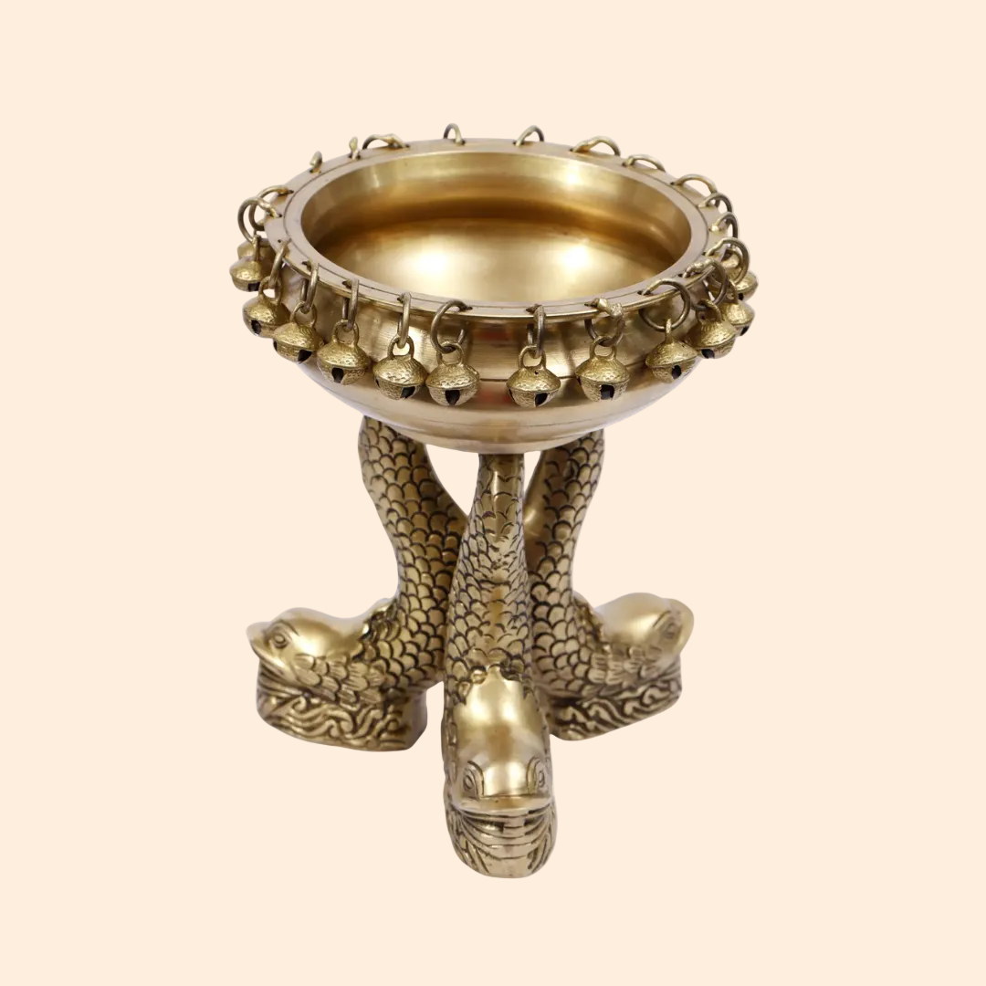 Handcrafted Brass Fish with Ghungroo 8 Inch front view – pure brass handcrafted India