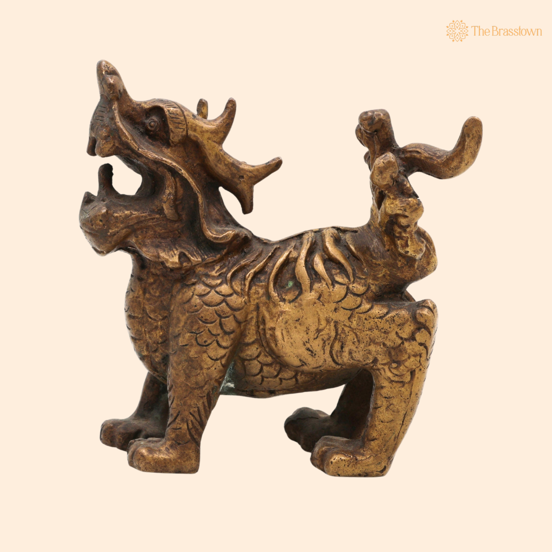 Brass Exquisite Dragon Idol 5 Inch front view – pure brass handcrafted India