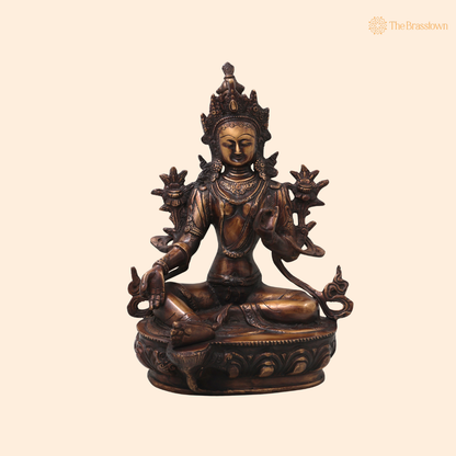 Brass Green Tara Devi Idol – Handcrafted Traditional Unique Chola Style Tara Maa Murti for Pooja, Home Mandir, Spiritual Décor &amp; Gifting 13.5 Inch