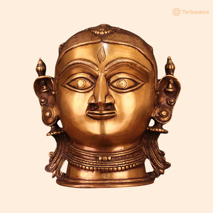 Handcrafted Brass Gauri Head Mask 10 Inch front view – pure brass handcrafted India