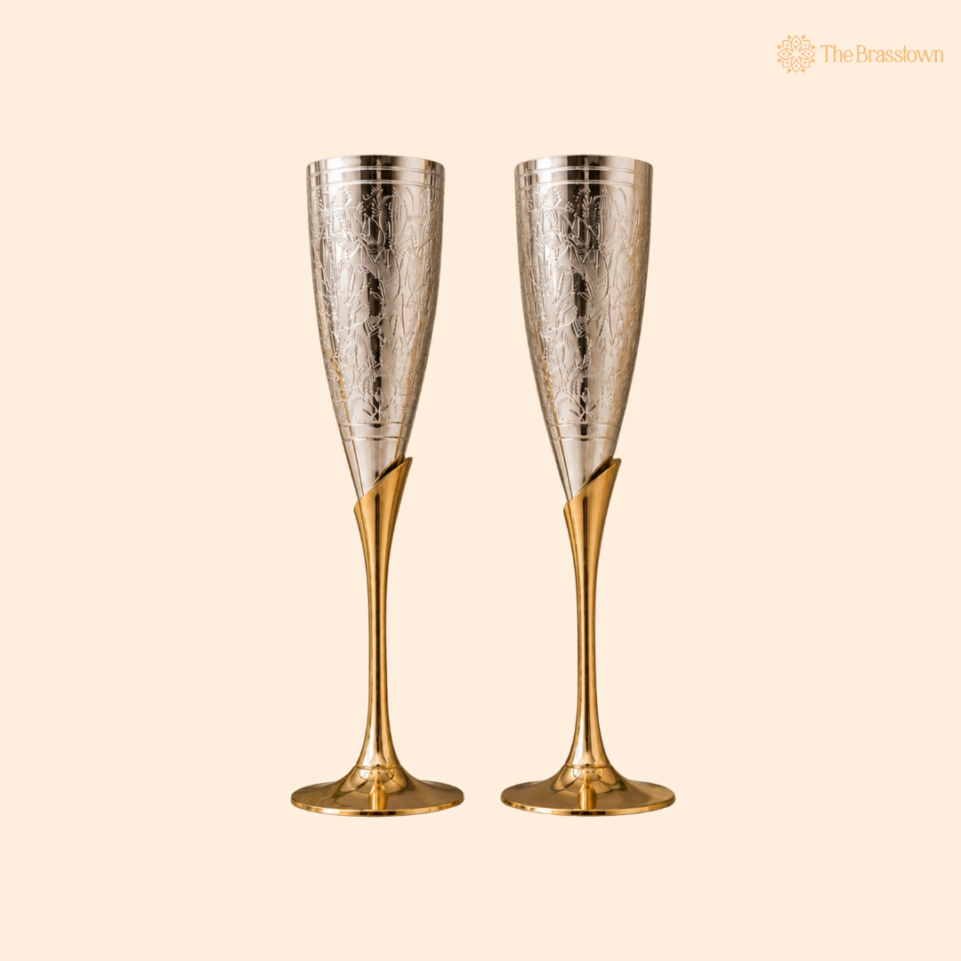 Brass Wine Glass Set of 2 – Handcrafted Traditional Peetal Goblet Glasses for Home, Royal Dining Décor &amp; Gifting 9.5 Inch